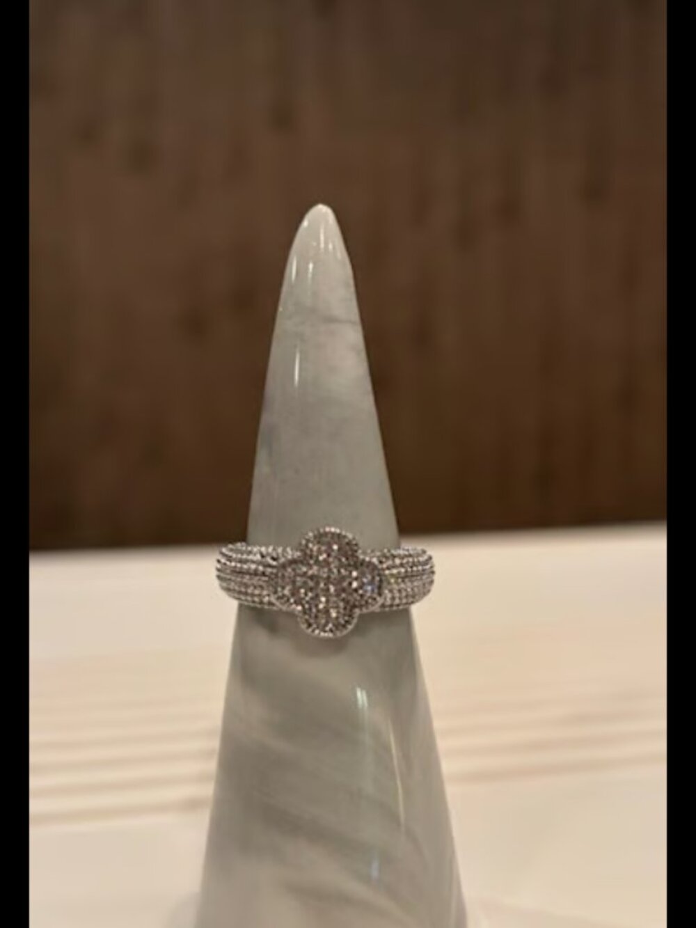 Rhodium CZ Clover Ring